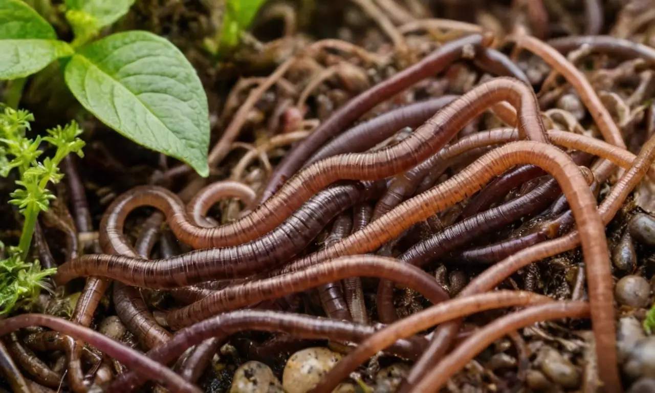 Gusanos brillantes sobre suelo húmedo y natural
