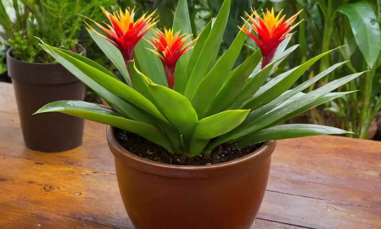 Planta Guzmania vibrante en entorno tropical