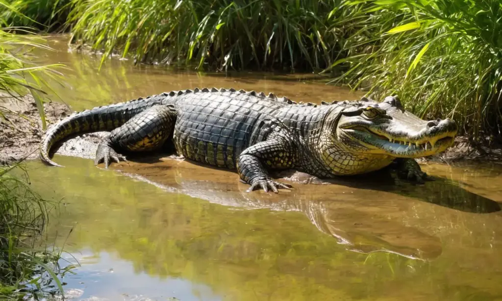 Cocodrilo en el río bajo el sol