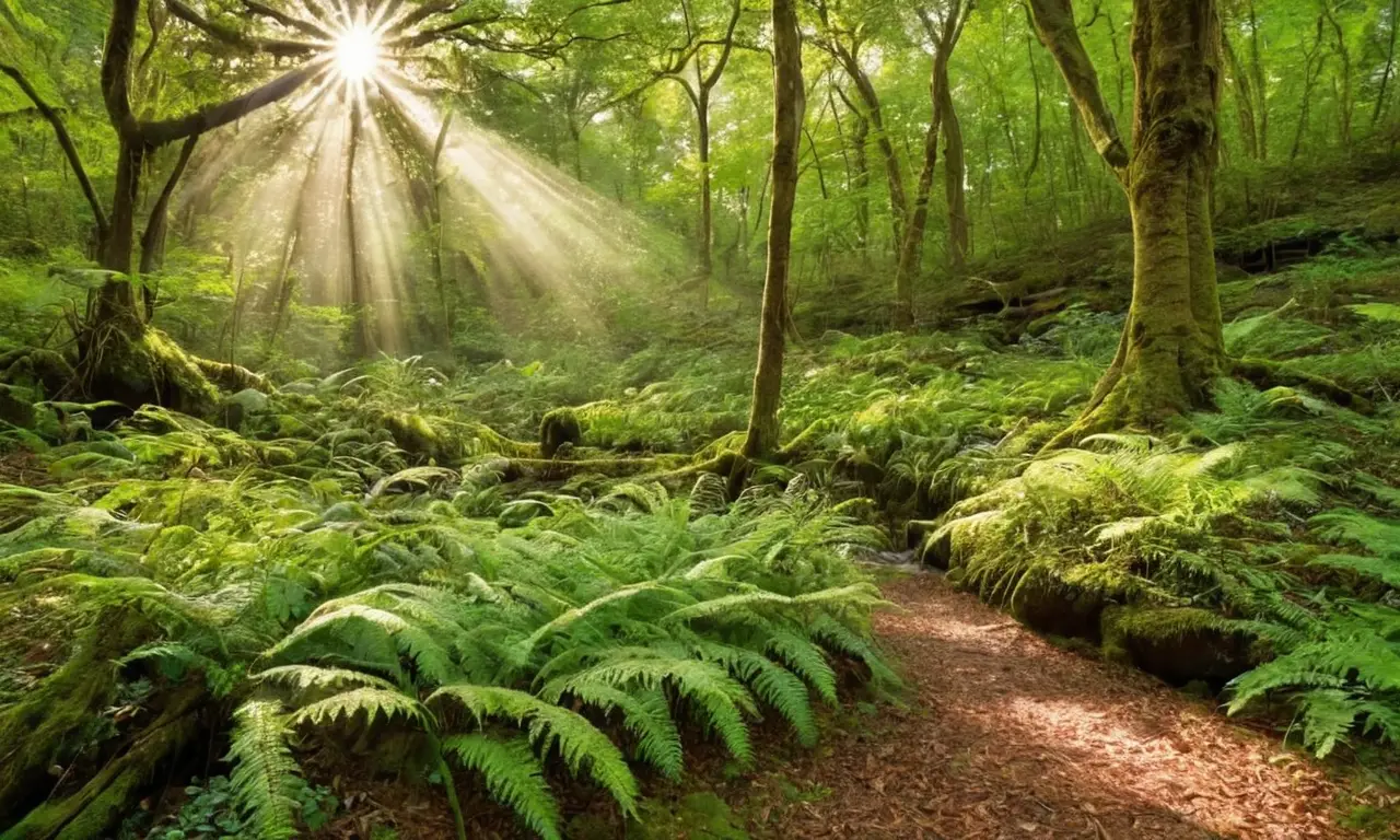 Bosque verde y luminoso lleno de vida