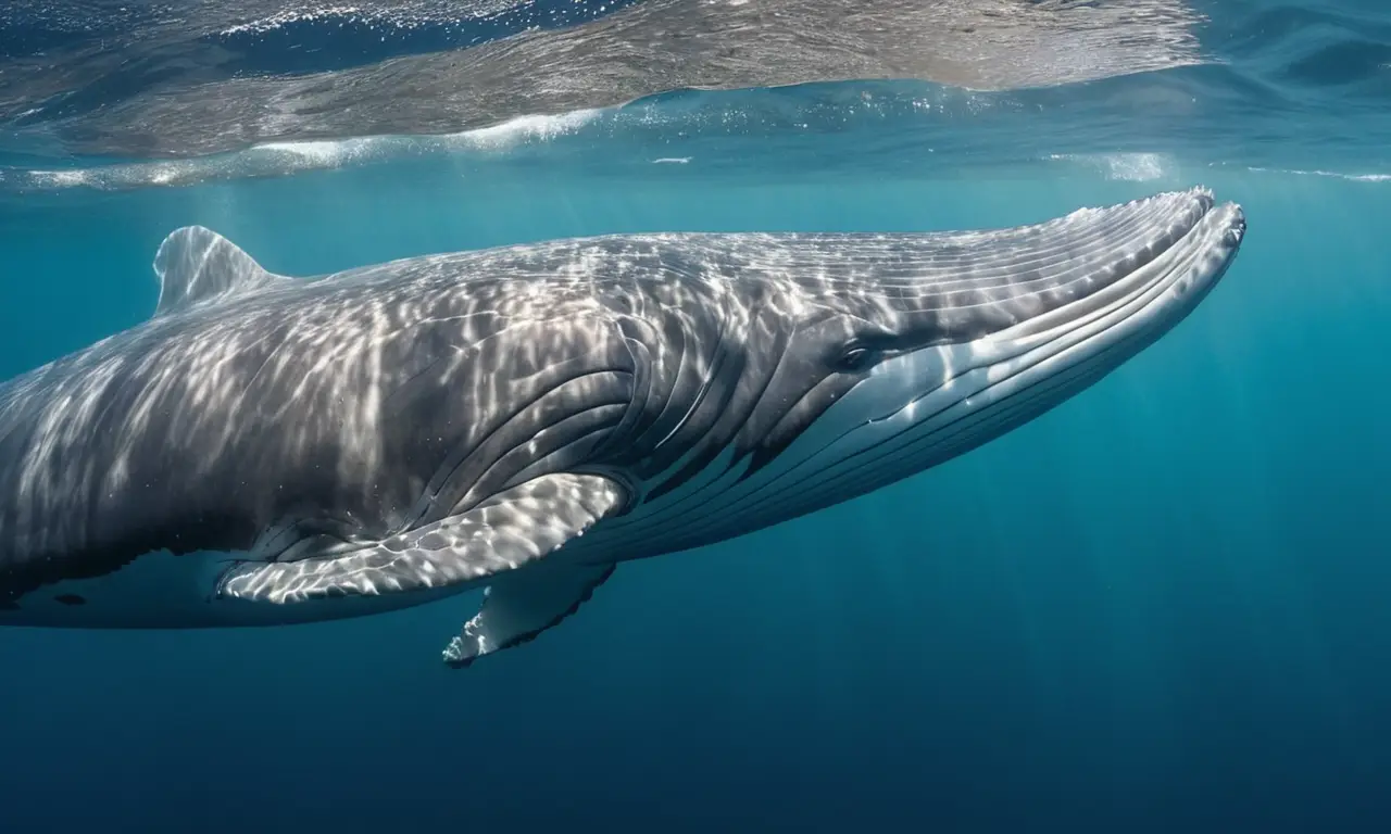 Ballena azul majestuosa en océano tranquilo