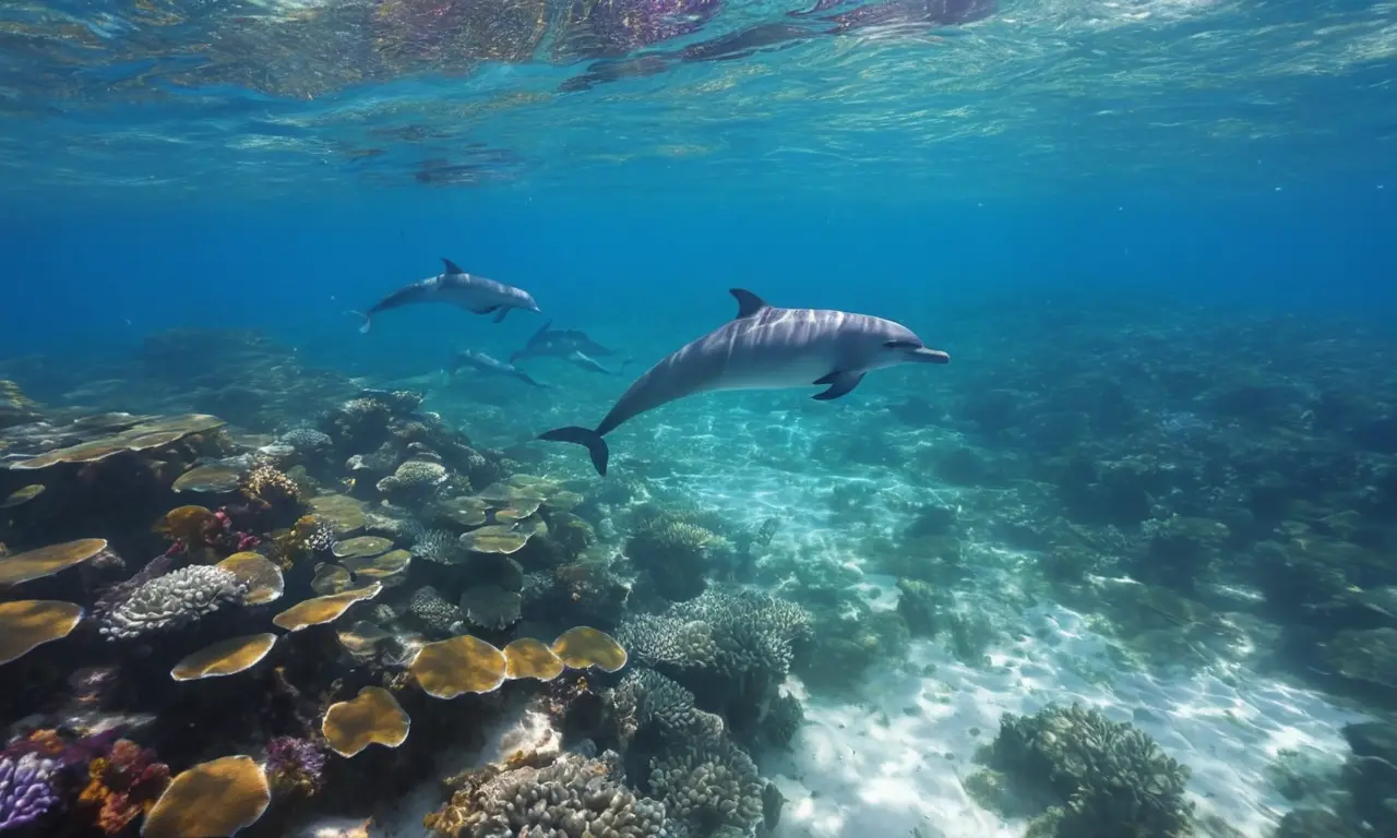 Delfines juegan en un vibrante entorno marino