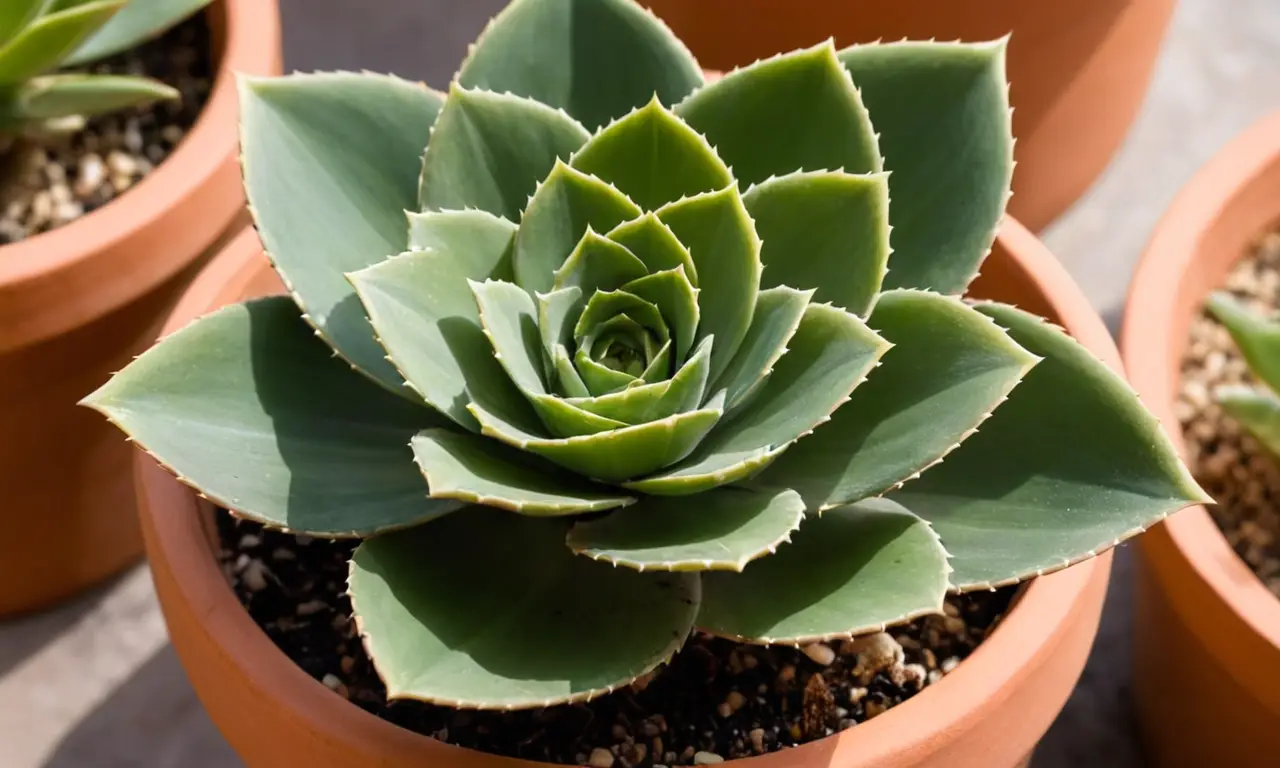 Haworthia cooperi en maceta terracota iluminada