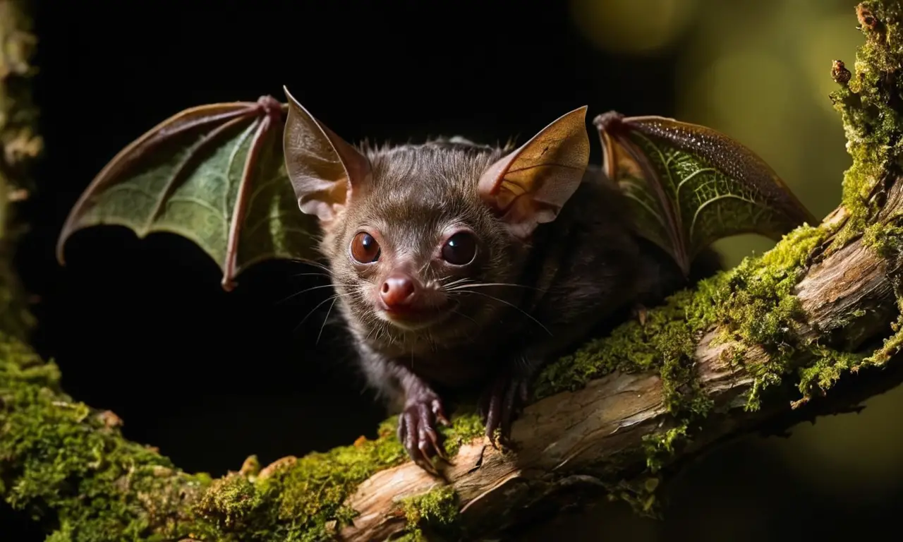 Murciélago vampiro en rama con luz tenue