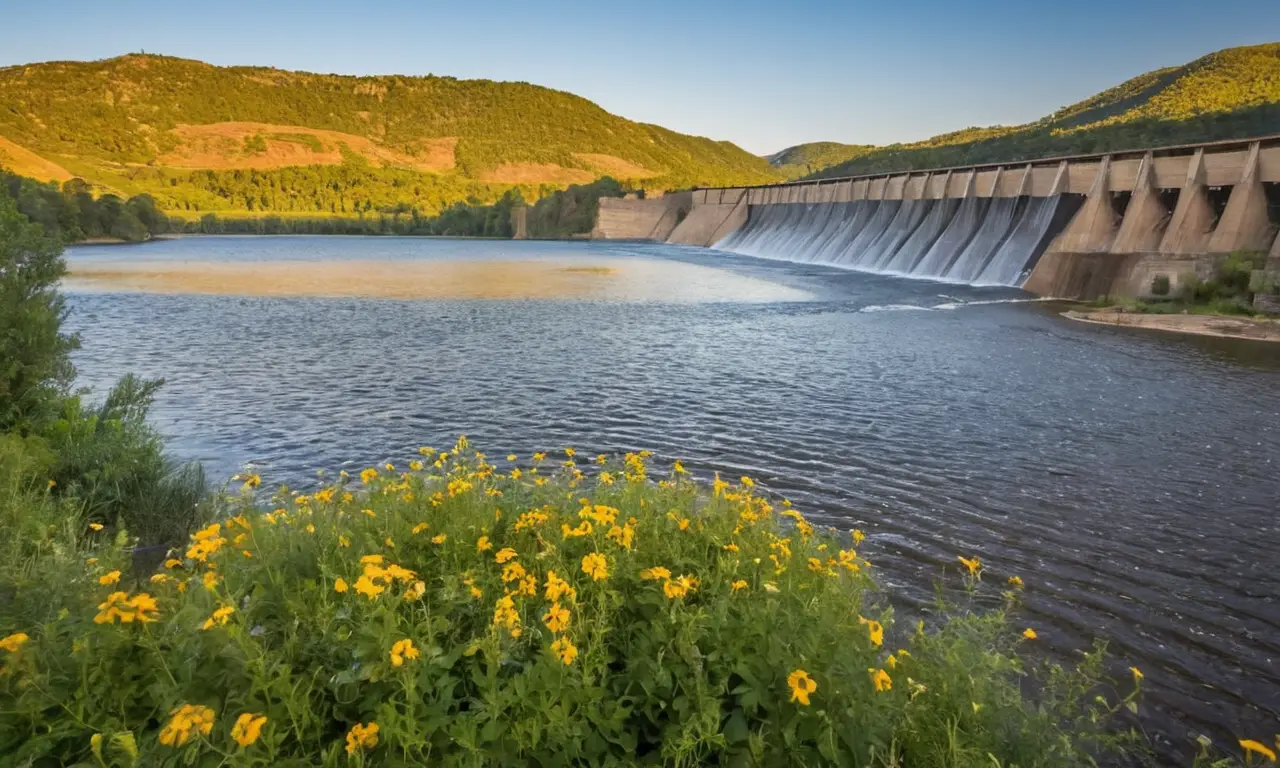 Represa hidroeléctrica rodeada de naturaleza serena