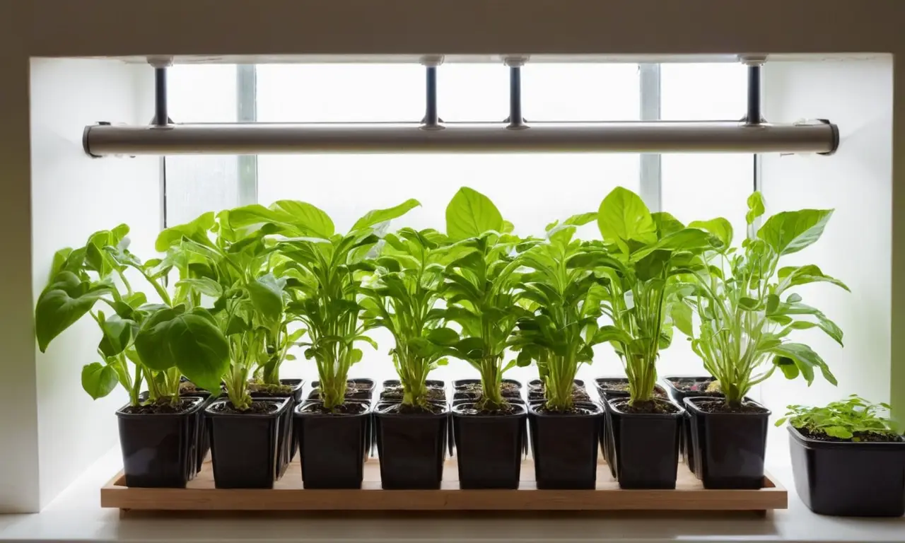 Plantas hidropónicas saludables en ambiente iluminado