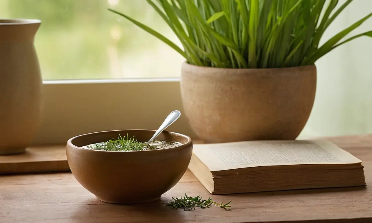 Mesa rústica con naturaleza y tranquilidad