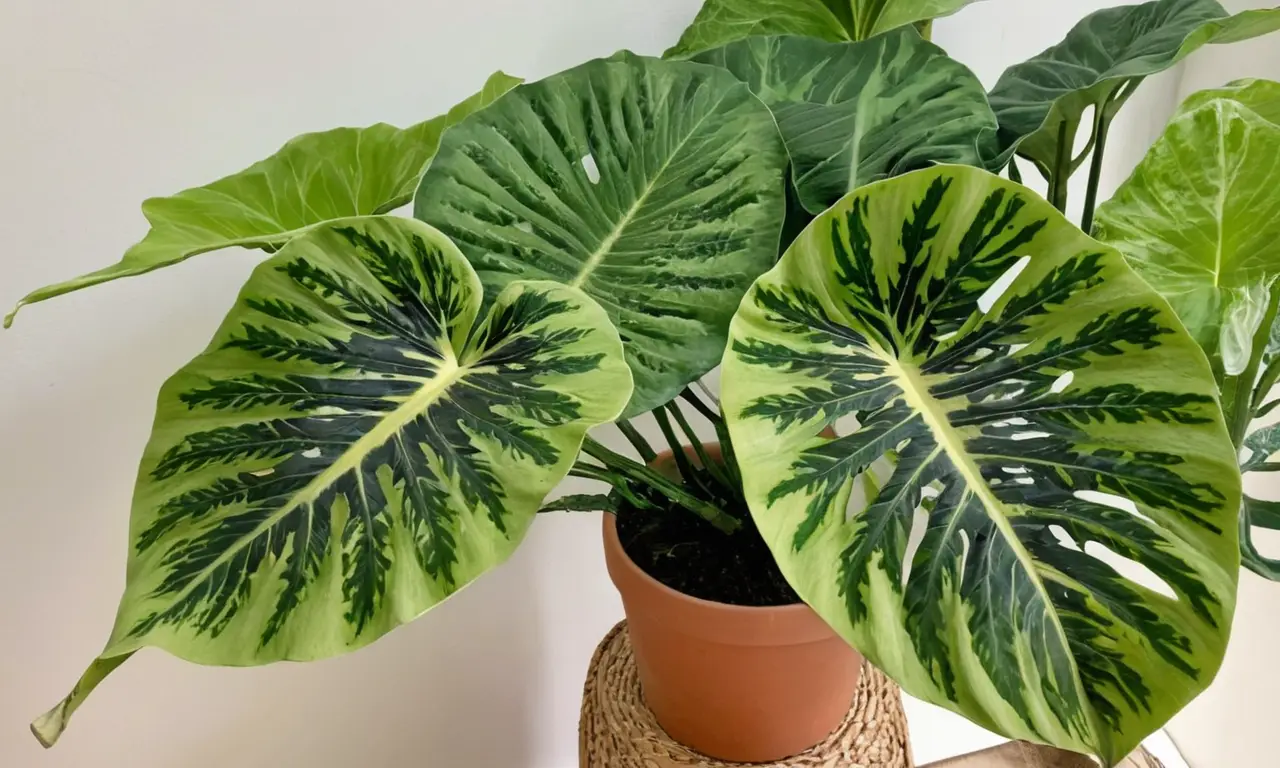 Alocasia zebrina destaca por su vibrante belleza