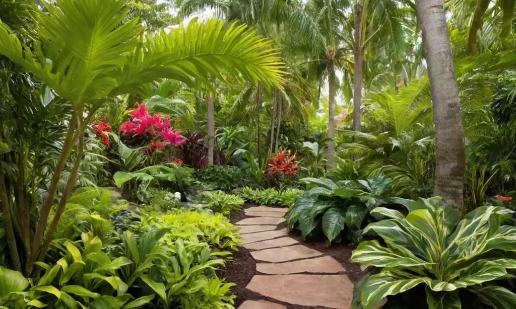 Jardín tropical vibrante y lleno de vida