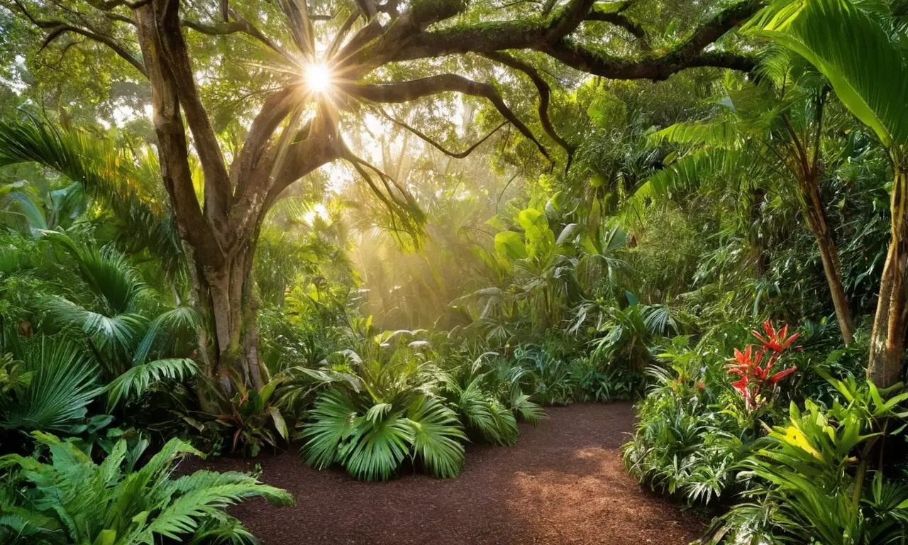 Jardín tropical vibrante y lleno de vida