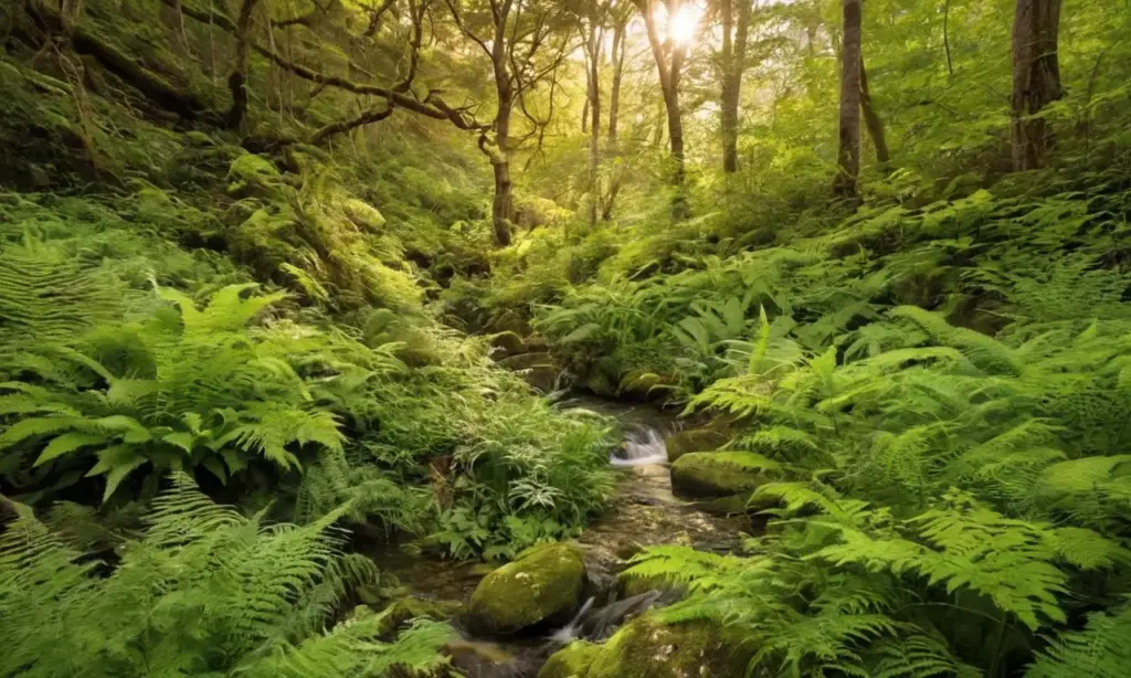 Ecosistema sereno con naturaleza vibrante y rica