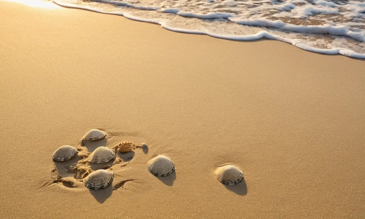 Playa tranquila al amanecer con nidos