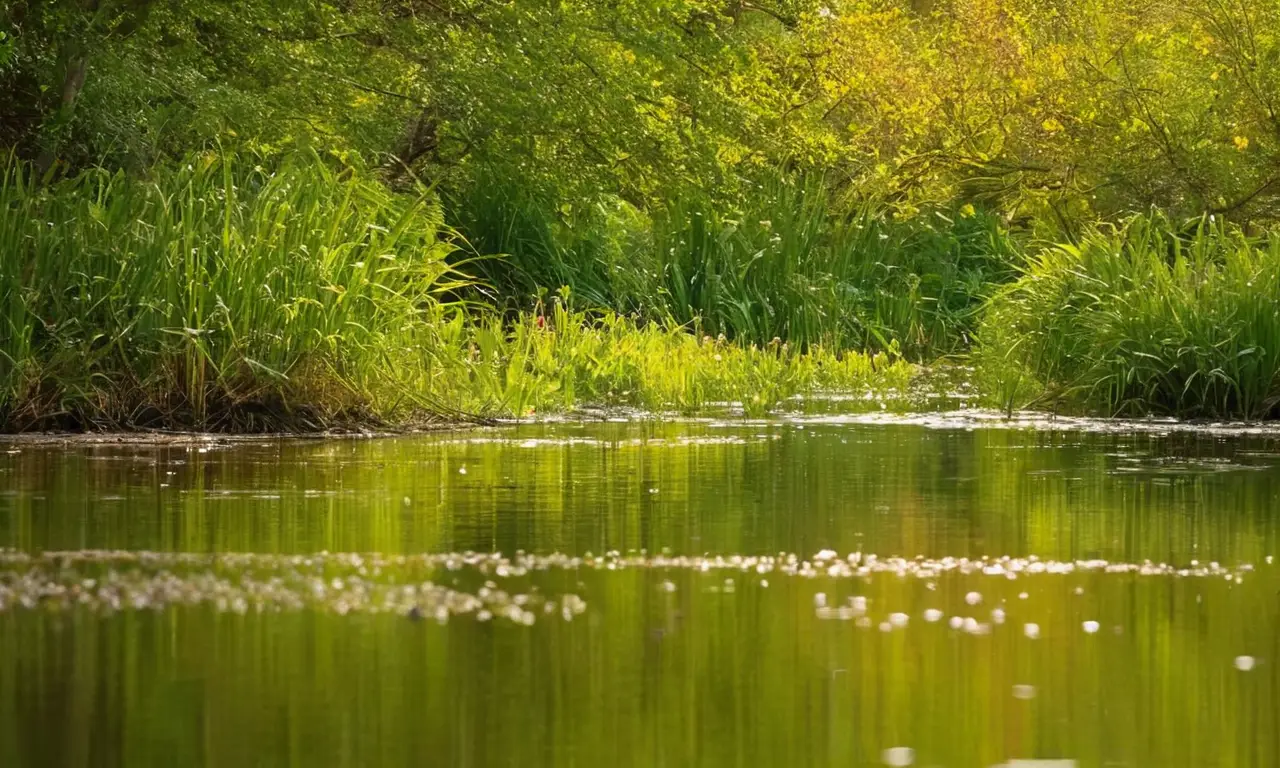 Naturaleza serena con agua, flora y fauna