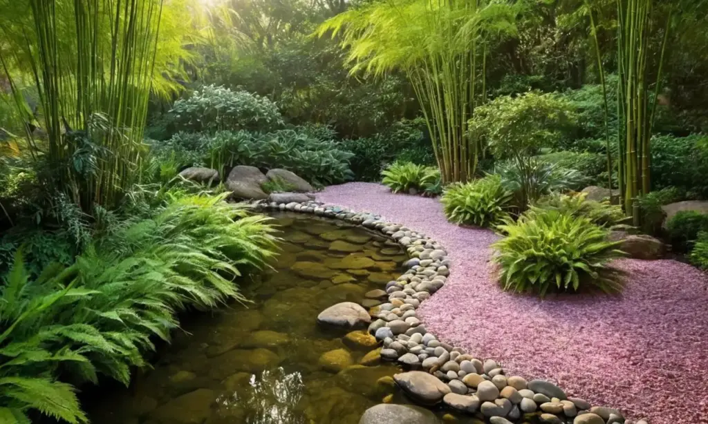Un jardín sereno lleno de naturaleza armoniosa