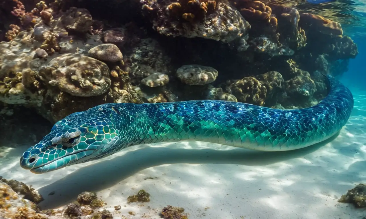Serpiente marina brillante en un paisaje peligroso