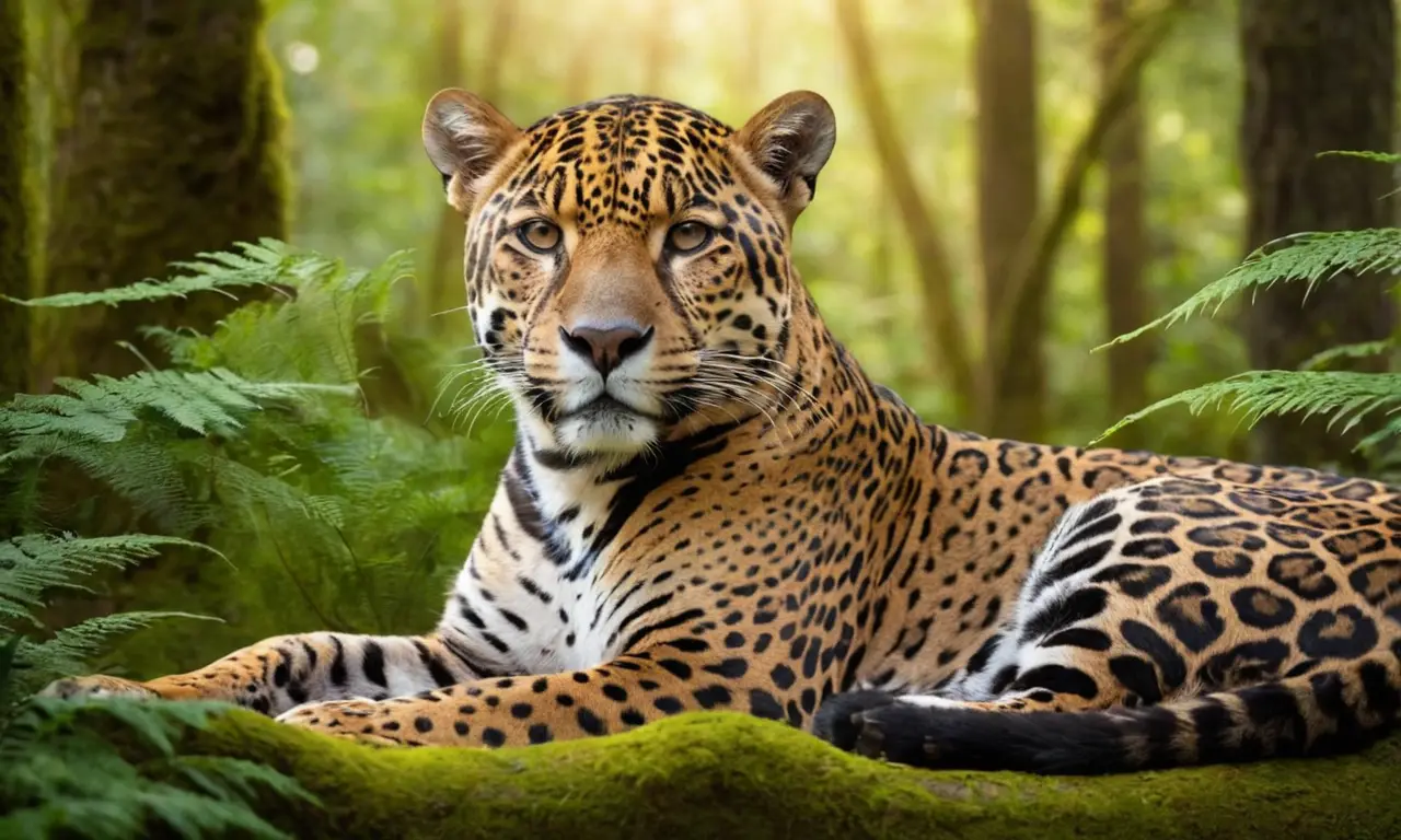 Jaguar majestuoso reposa en un bosque
