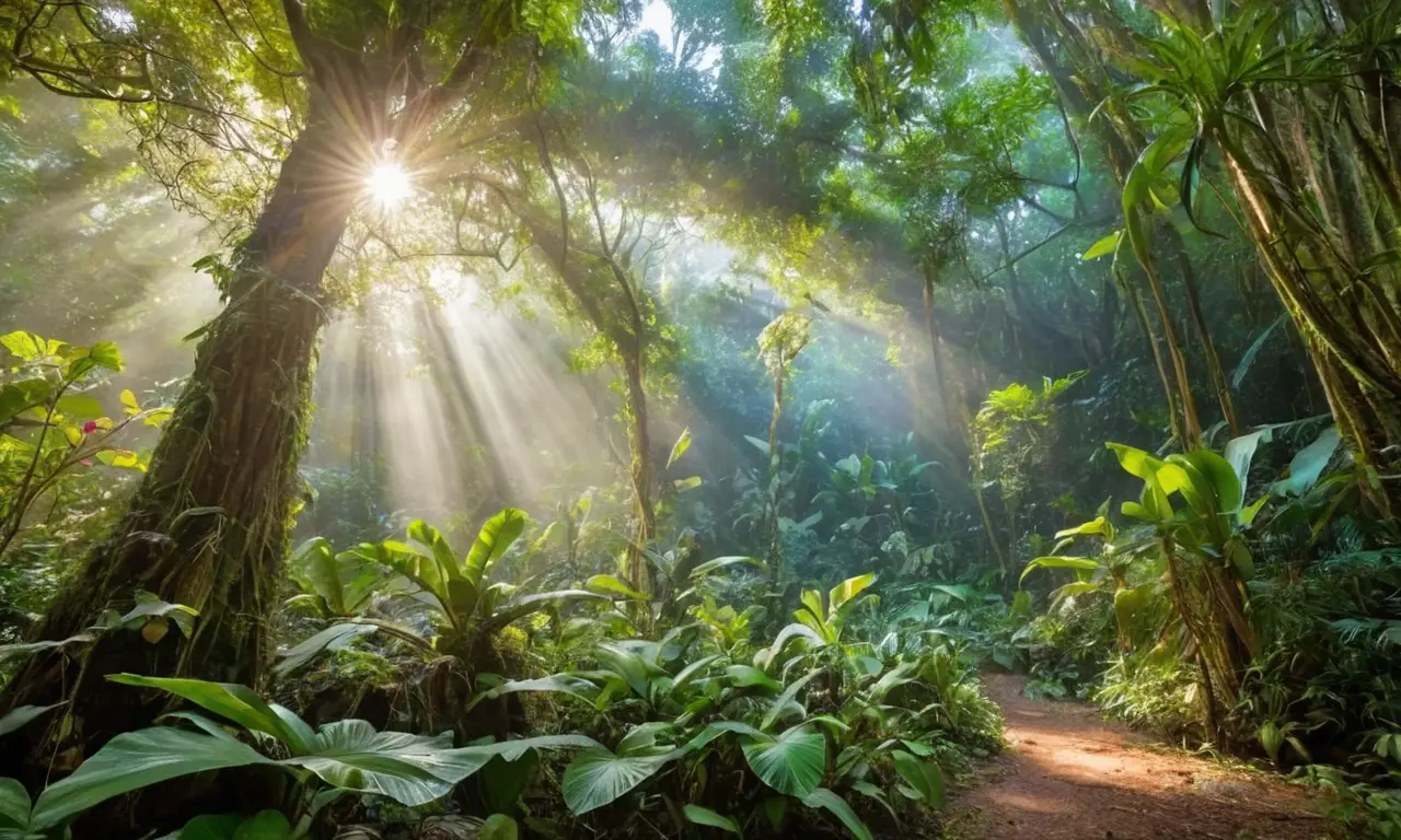Selva exuberante con vida y colores vibrantes