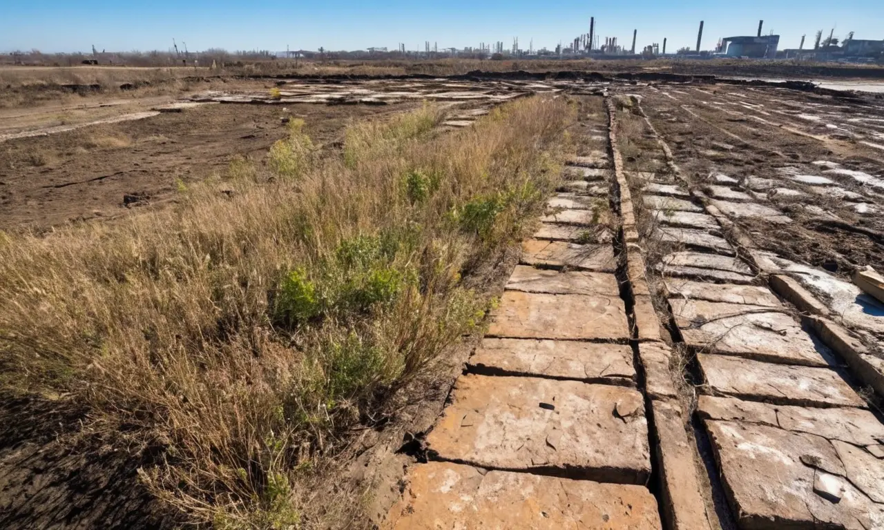 Paisaje árido y abandonado con contaminación visible