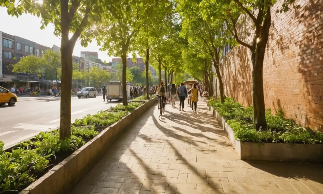 Una calle urbana vibrante y ecológica