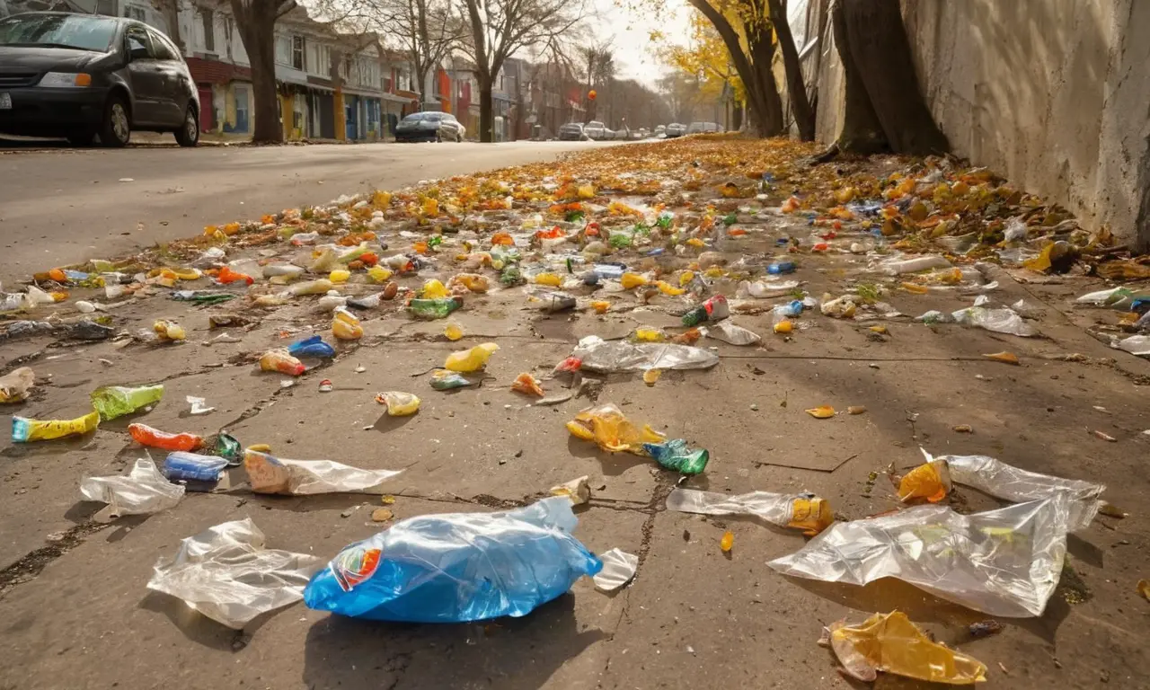 Calle urbana caótica llena de basura