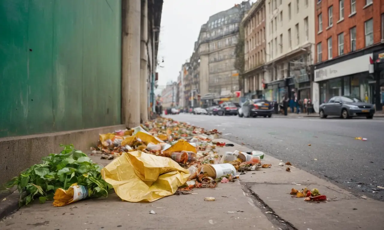 Calles urbanas contaminadas y personas apuradas