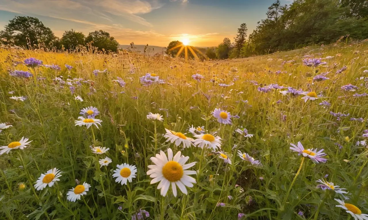 Pradera floral llena de luz y colores