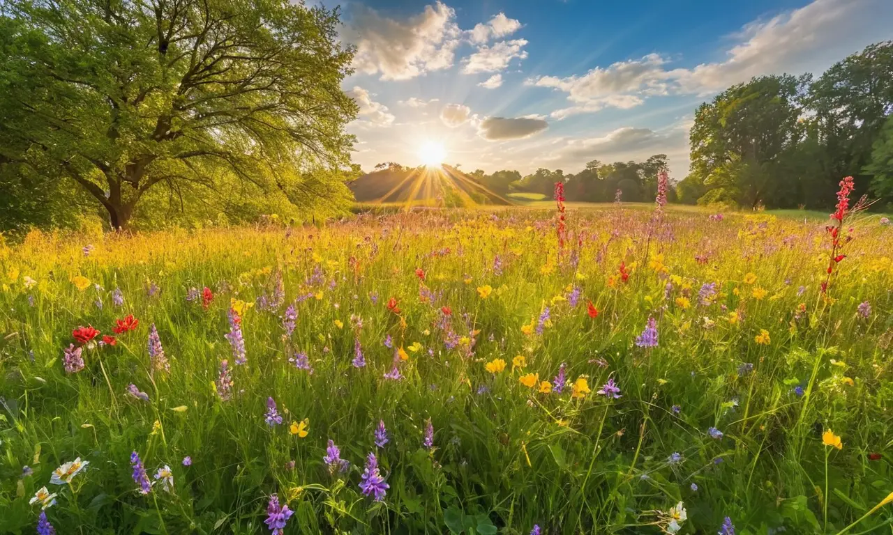 Flores silvestres brillantes en un prado sereno