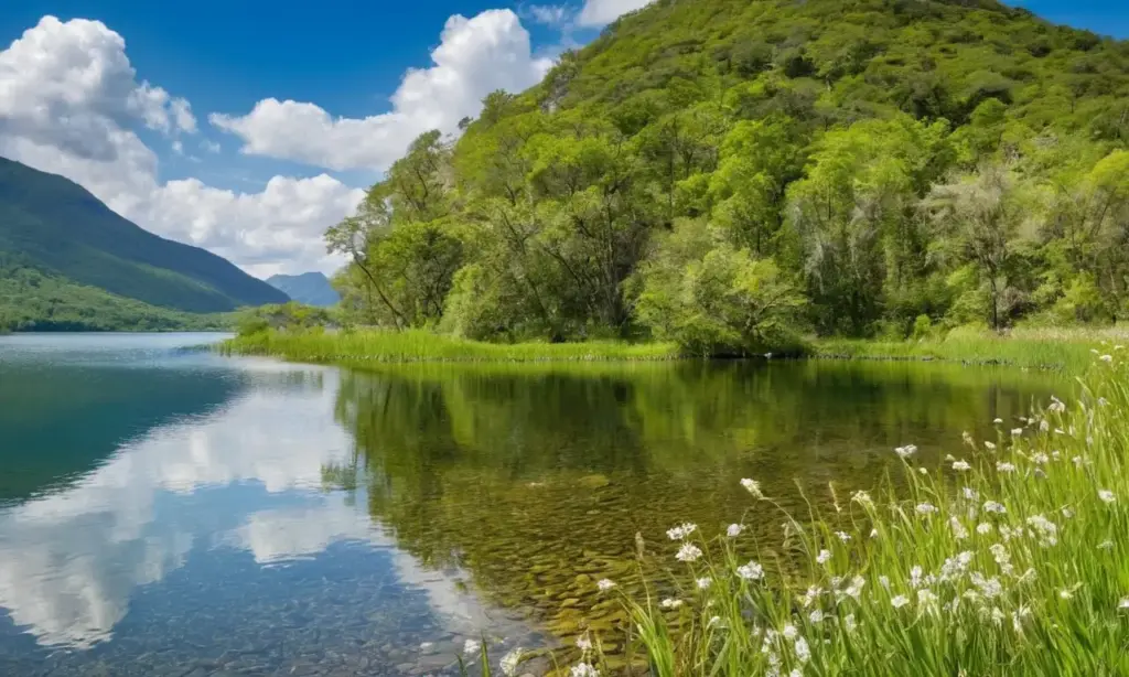 Paisaje natural vibrante y sereno junto al agua