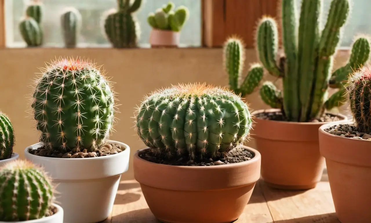 Espacio de trabajo cuidado con cactus injertados