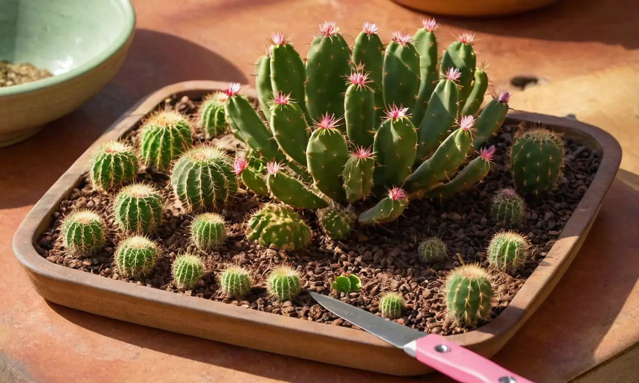 Composición botánica de cactus con luz natural