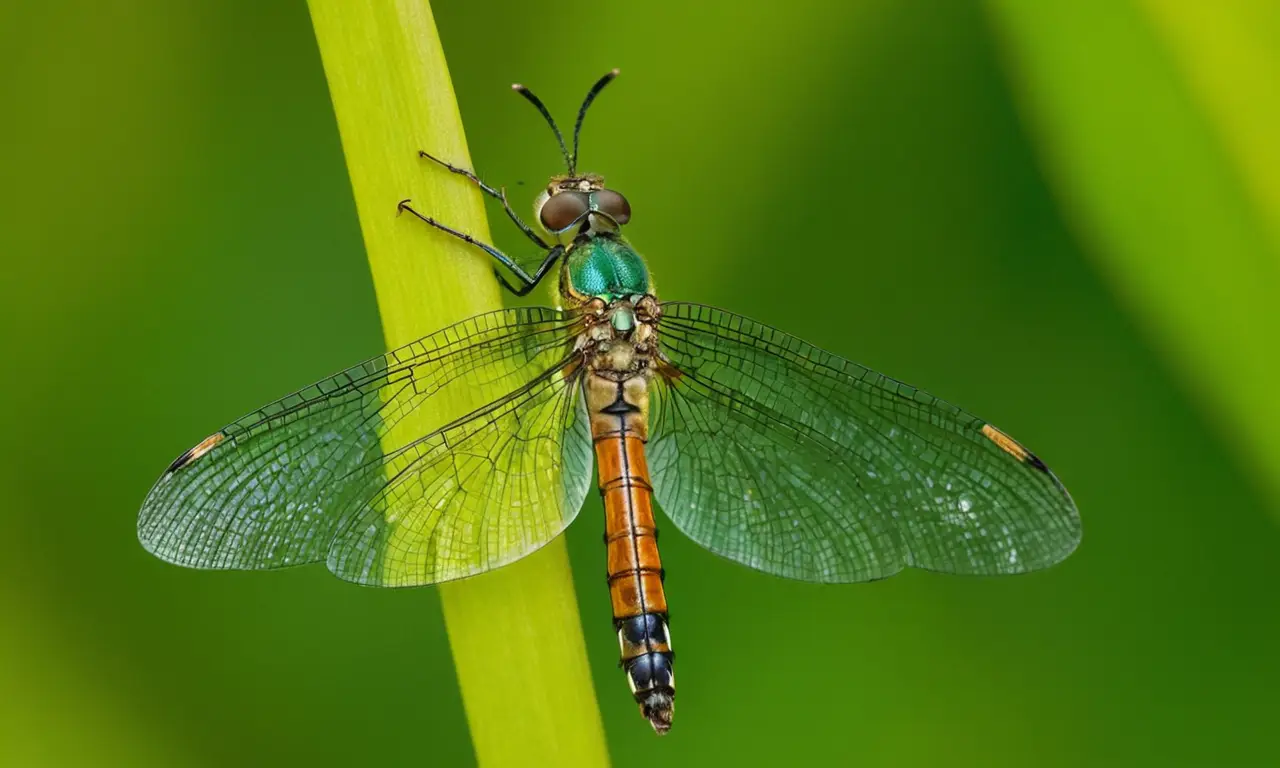 Insecto vibrante destaca en ecosistema luminoso