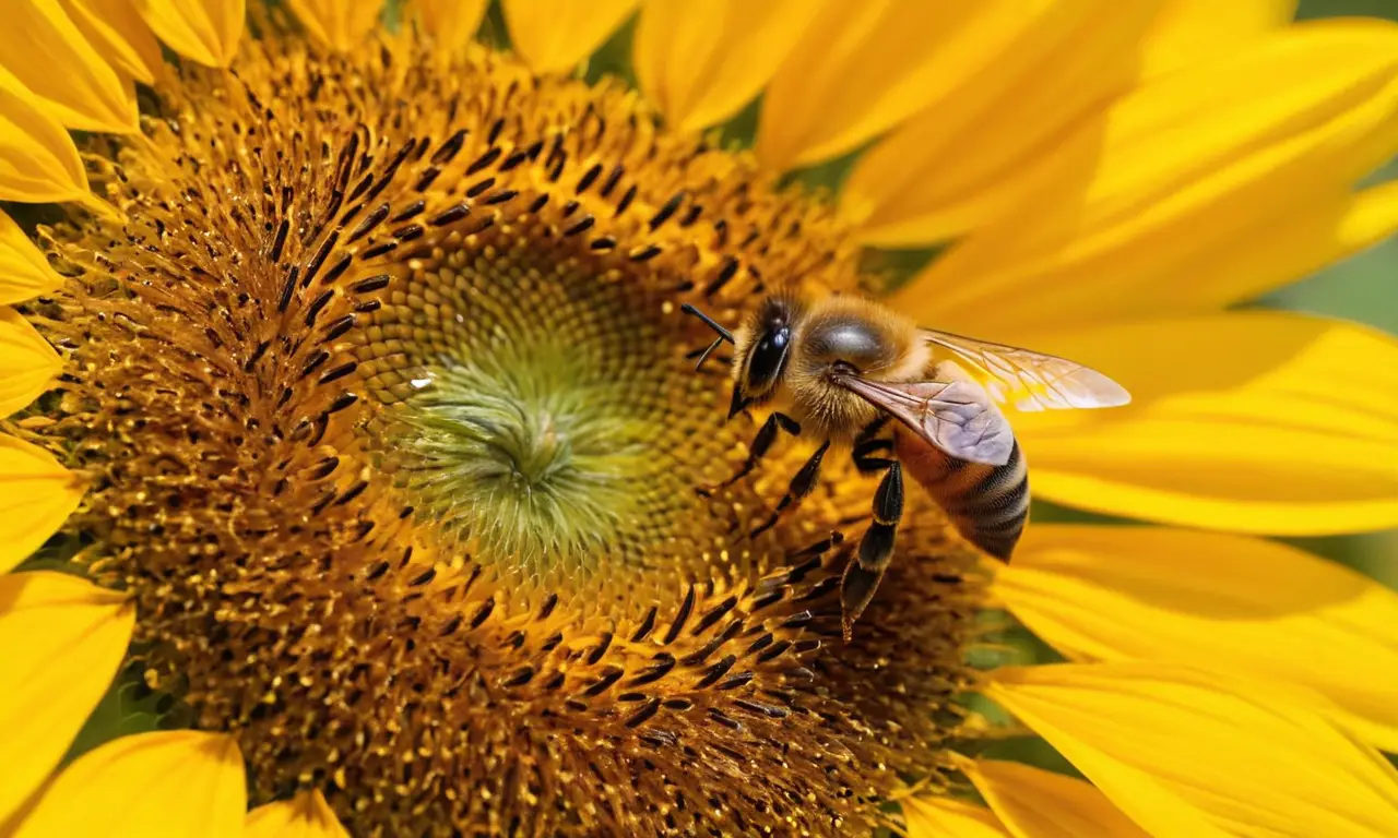 Abeja en girasol con luz y detalles