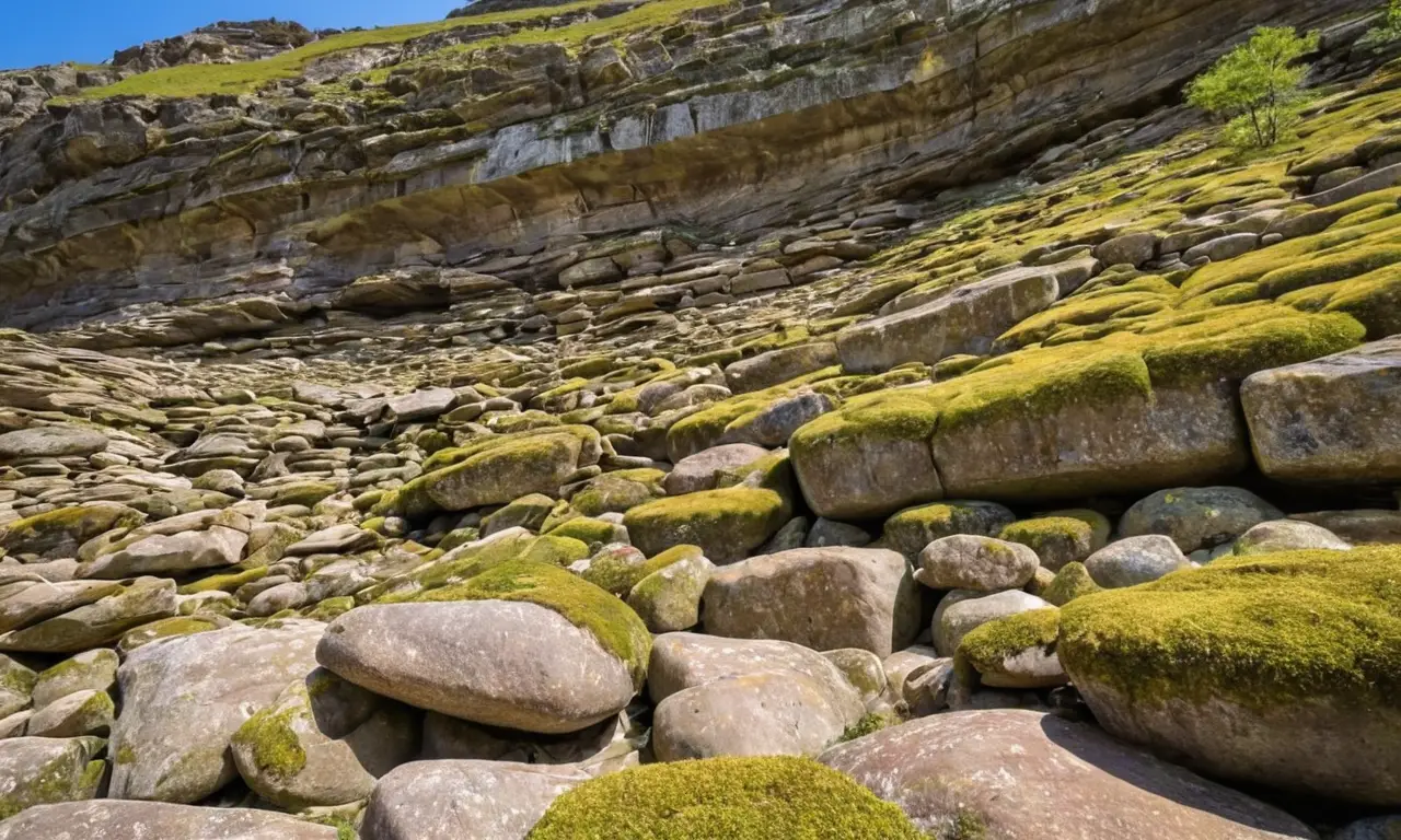Roca erosionada con musgo y sombras suaves