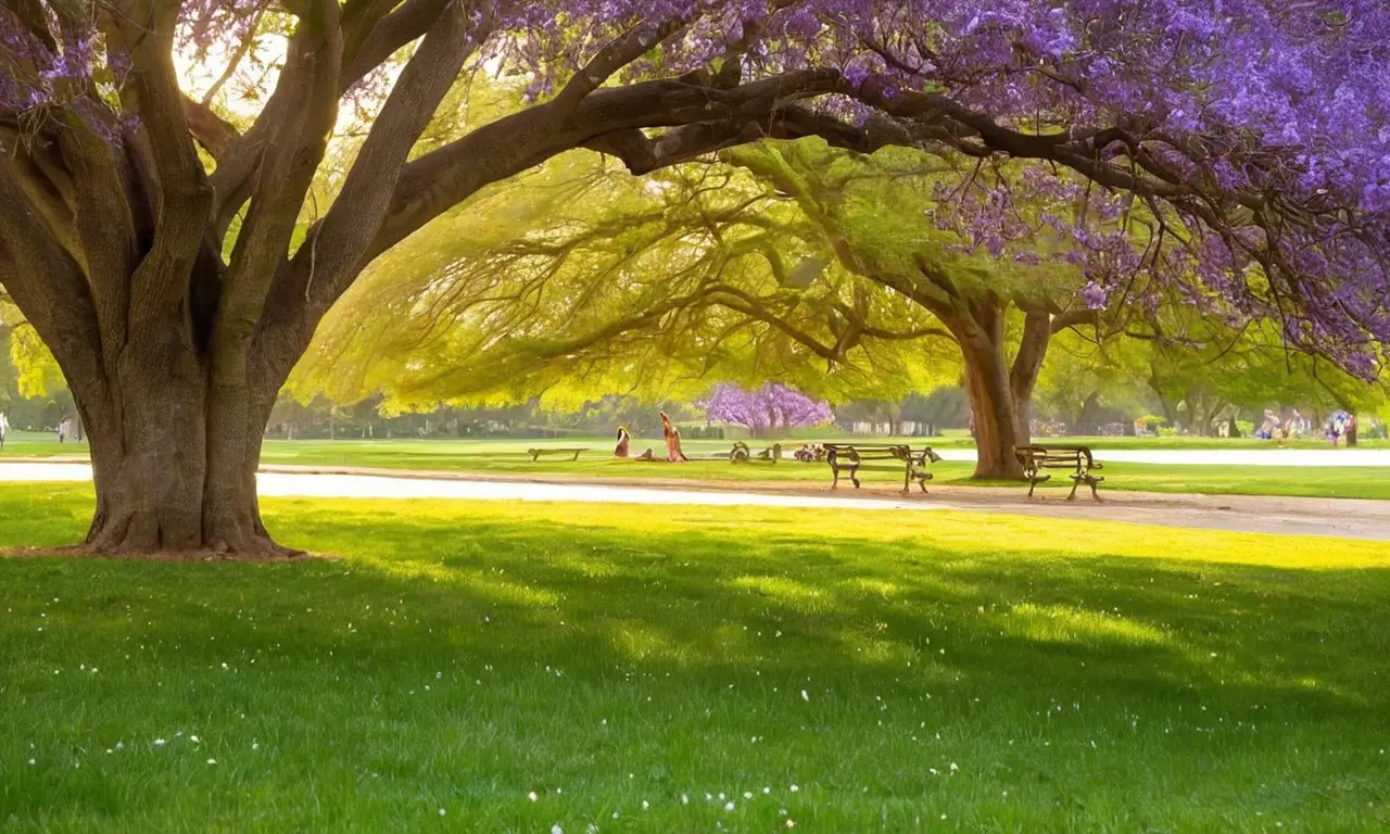 Un jacarandá en el parque, naturaleza y alegría