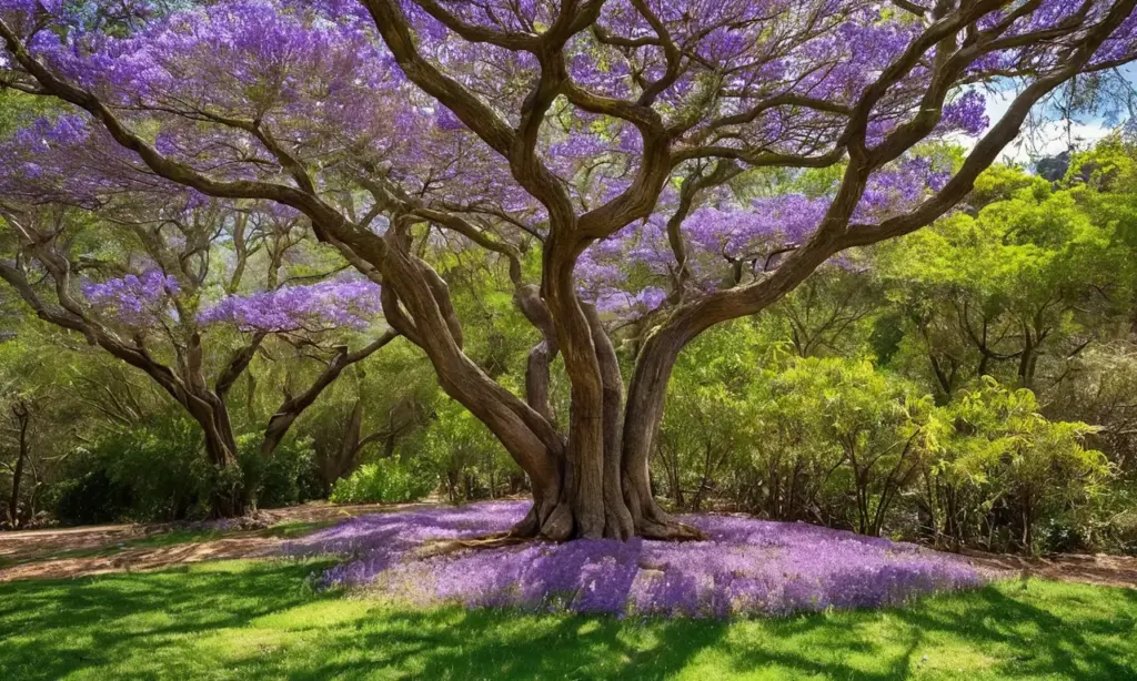 Jacarandas florecen bajo un cielo azul