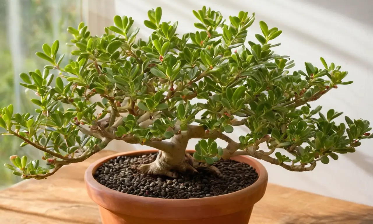 Planta de jade resplandeciente en ambiente acogedor