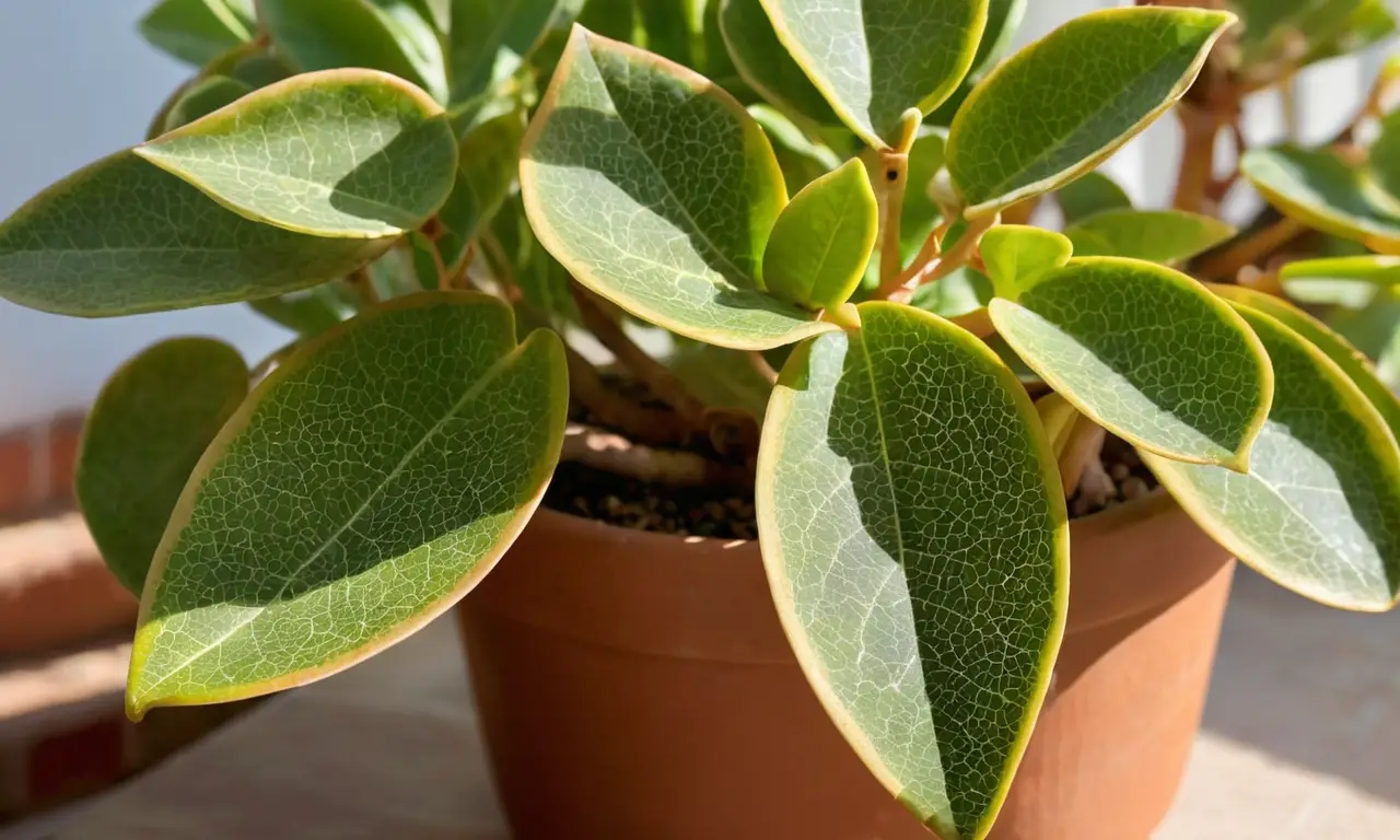 Planta de jade en maceta terracota iluminada