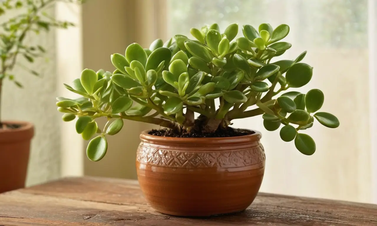 Planta jade vibrante en acogedor ambiente