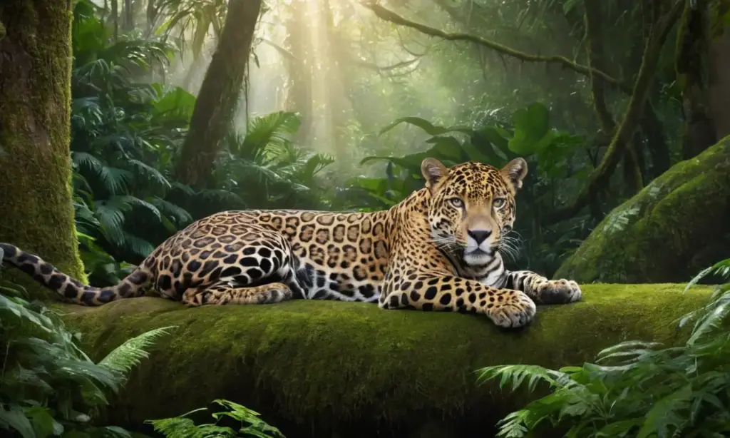 Jaguar en selva exuberante y vibrante