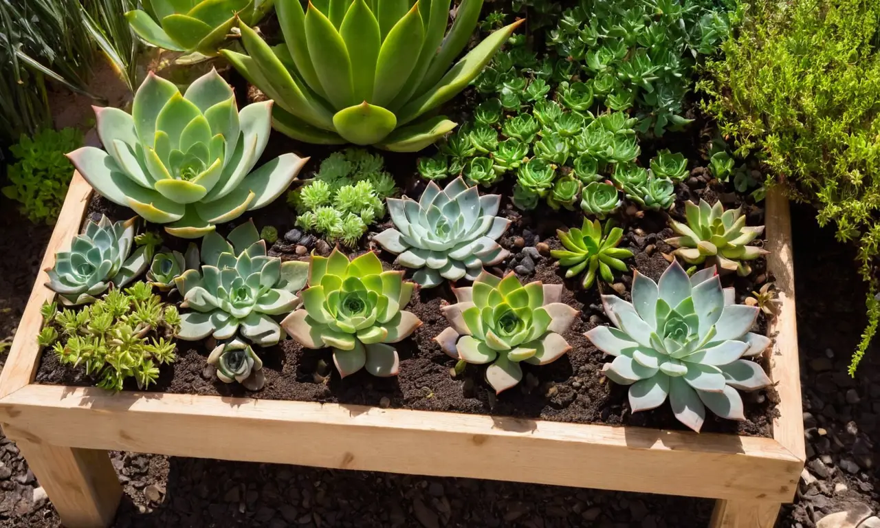 Jardín soleado con suculentas y frescura