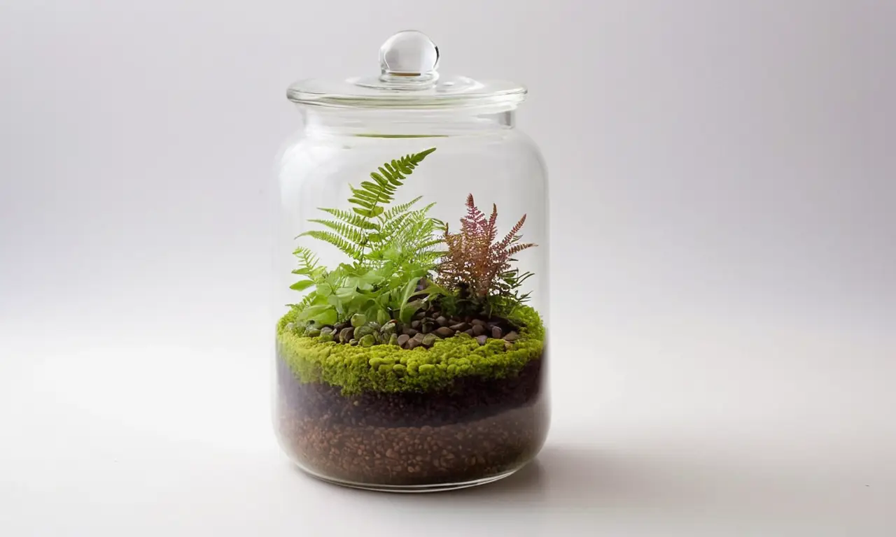 Tarro de vidrio con un ecosistema vibrante