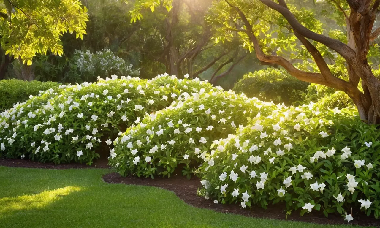 Jardín sereno con flores y luz suave