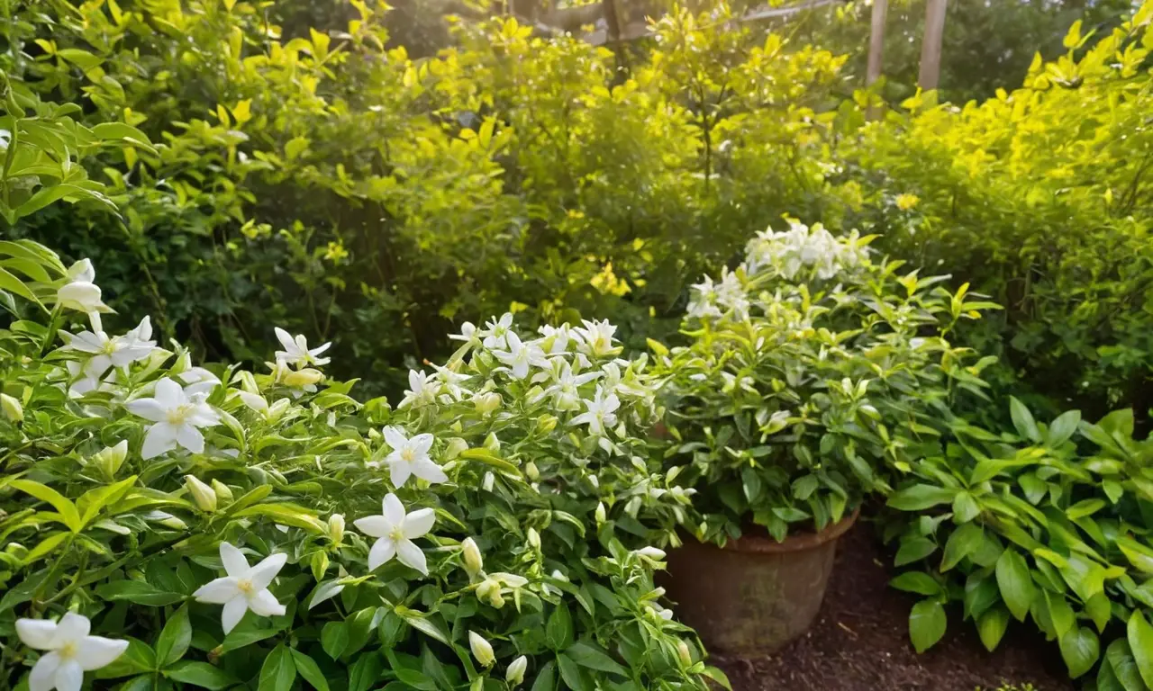 Jazmines florecen en un jardín sereno