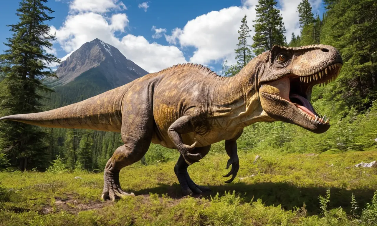 T. rex poderoso en un paisaje prehistórico