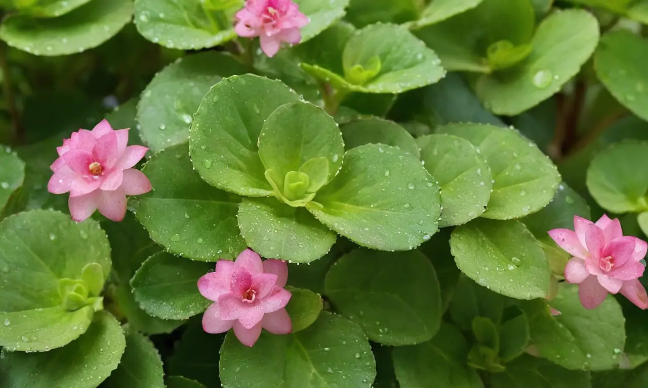 Kalanchoe vibrante con hojas verdes y flores