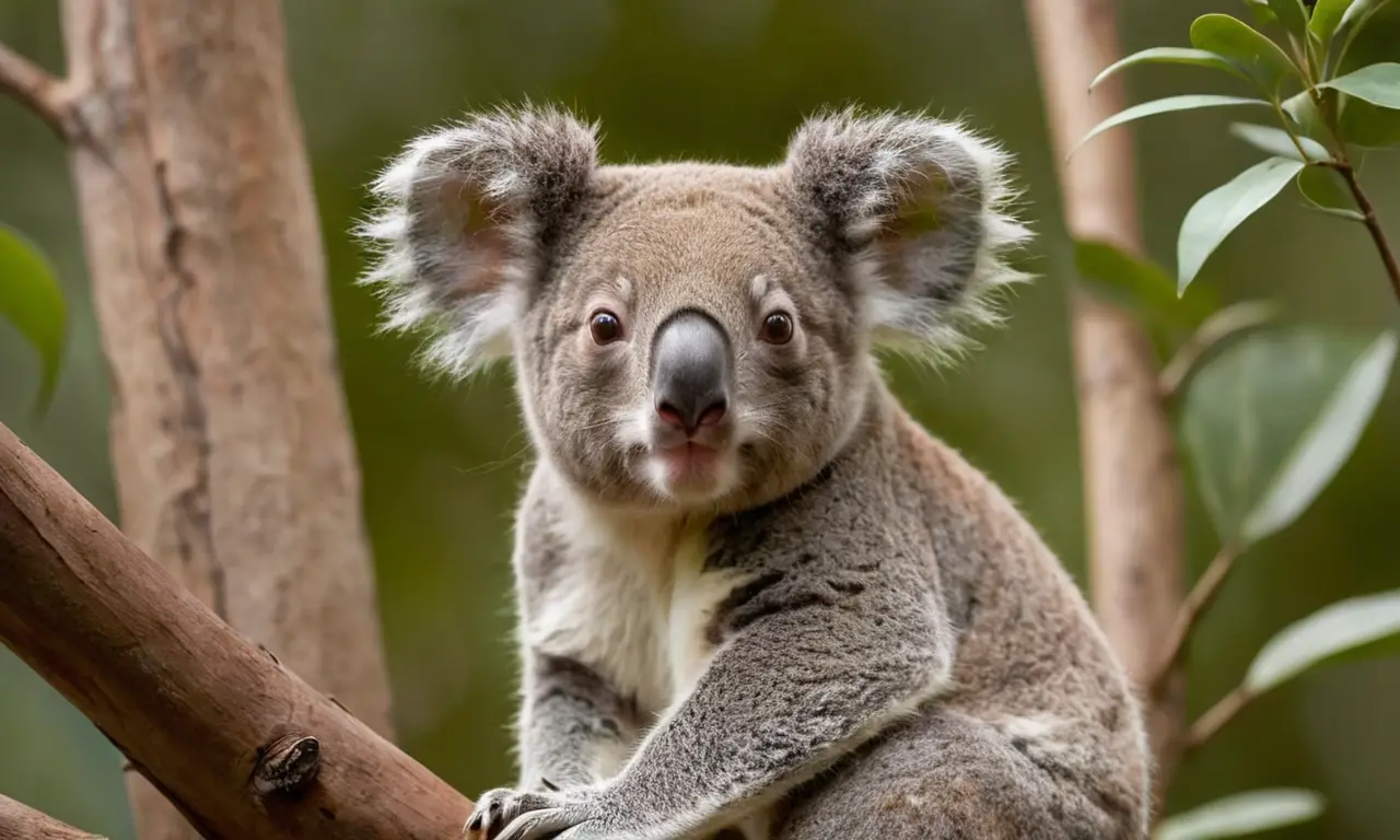 Koala robusto en un eucalipto iluminado