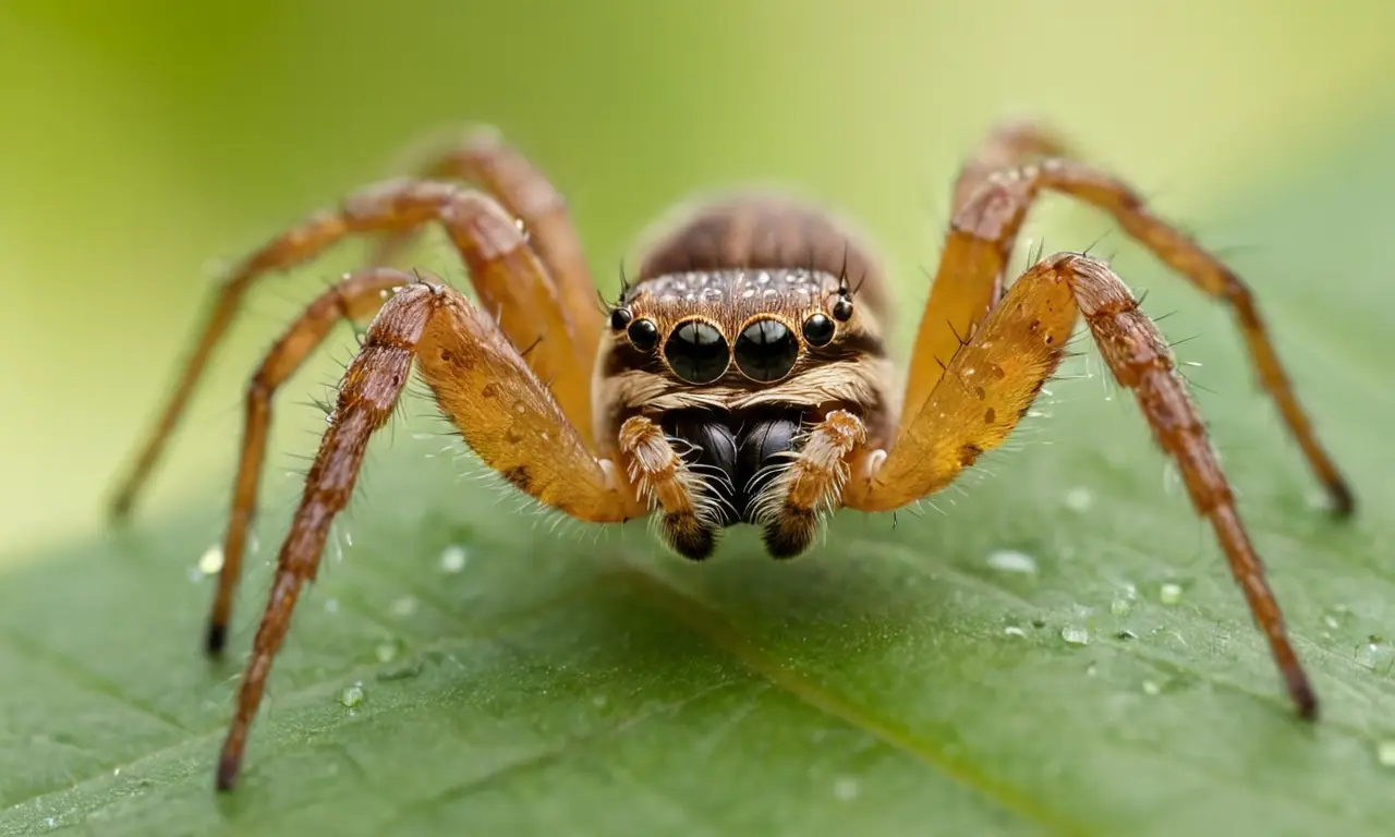 Araña brillante con gotas de rocío