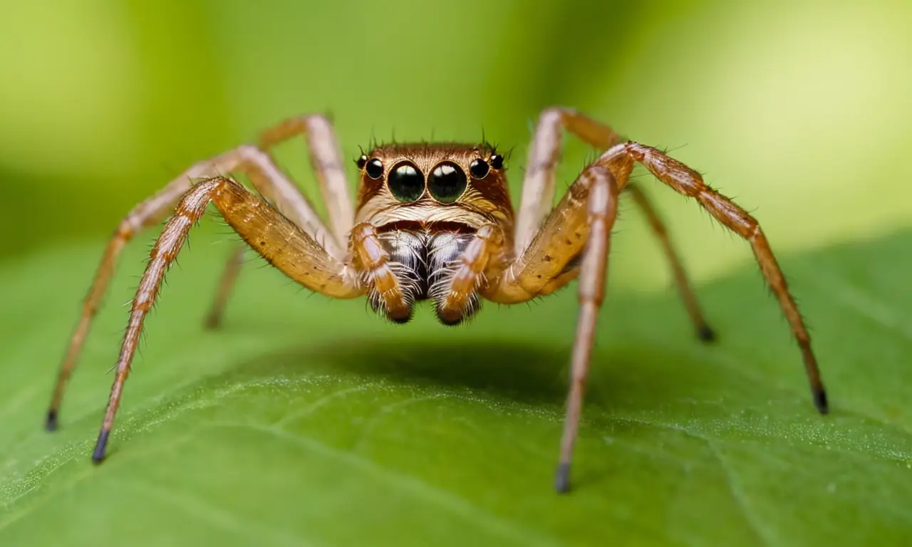 Araña marrón en su hábitat, atrapando insectos