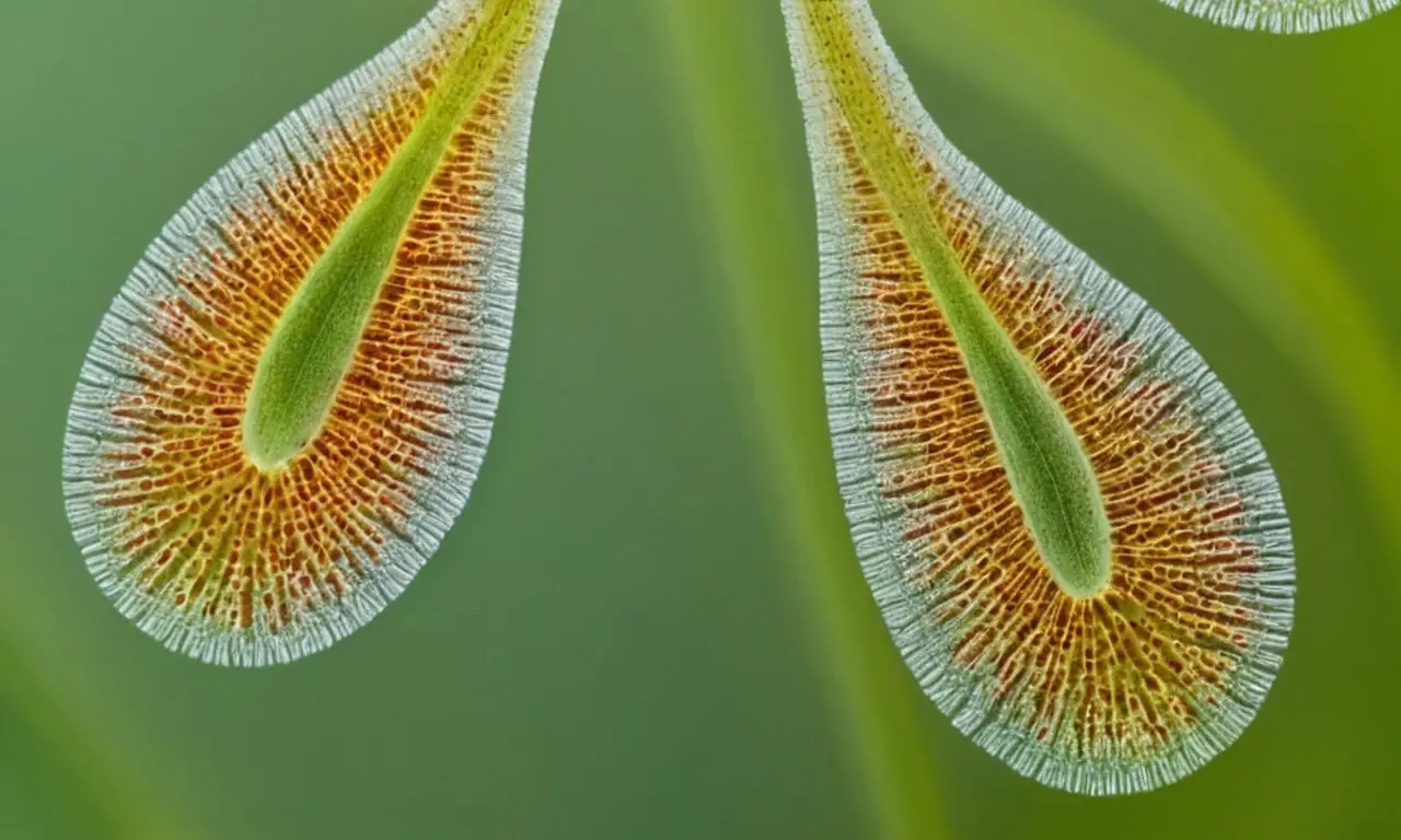 Paramecios coloridos reproducidos en agua verde
