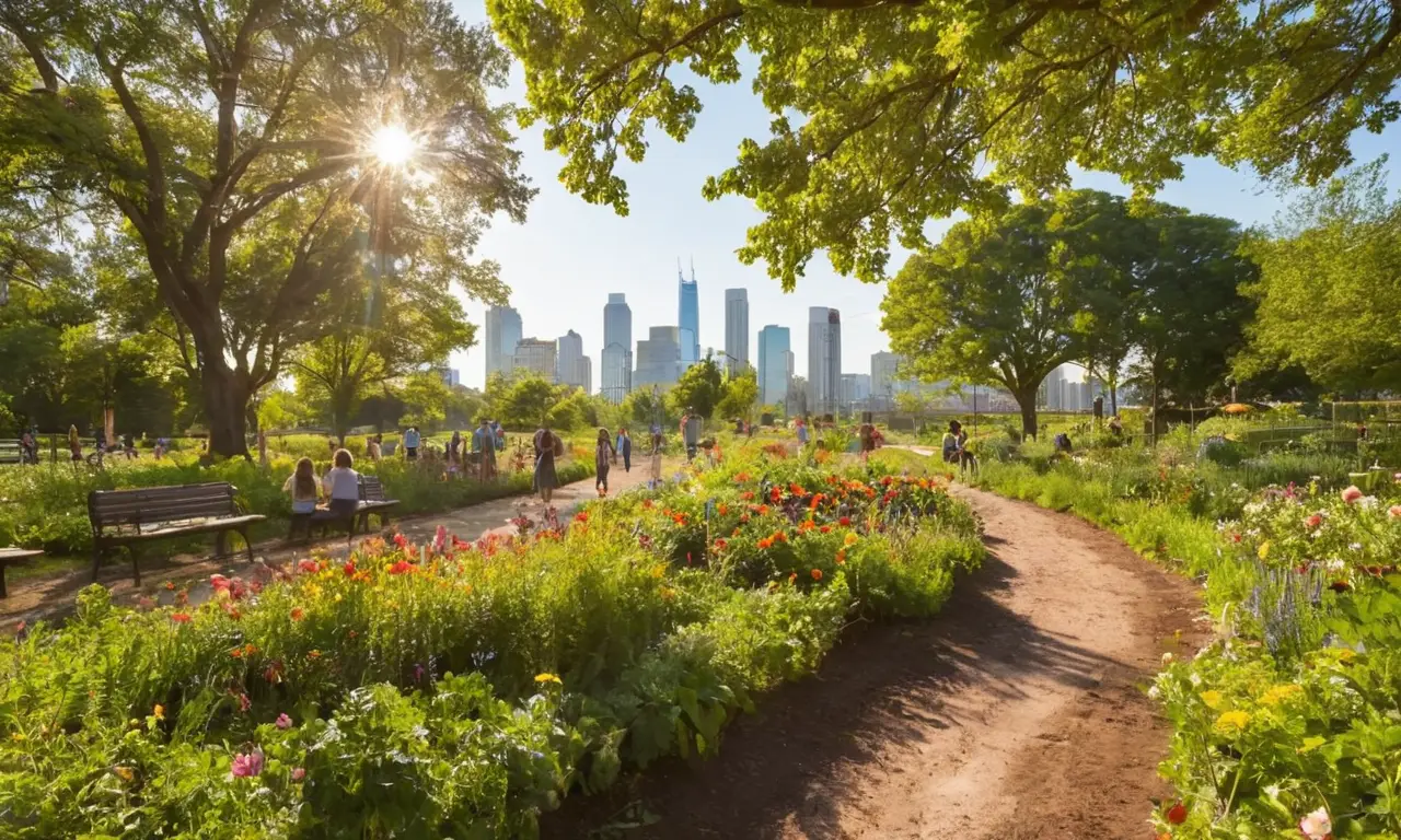 Parque urbano vibrante con vida y comunidad